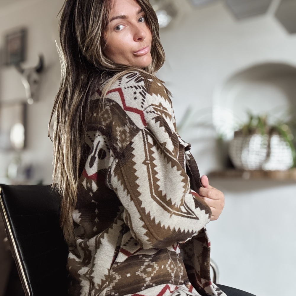 Free People Brown and Cream Patterned Jacket